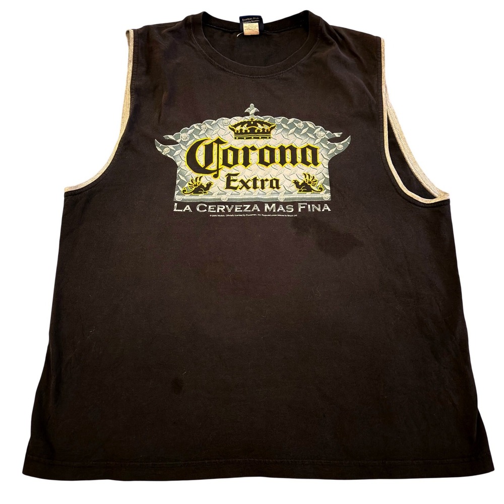 Vintage 2005 Corona Extra Muscle Tee Mens Large Black Sleeveless Beer T-Shirt